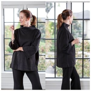 Crown Linen Designs Mock Neck Top Sz Large Black Linen Boxy Minimalist Lagenlook